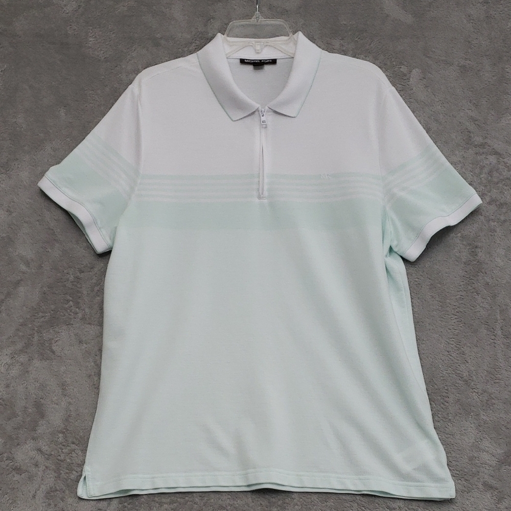 Michael Kors White and Mint Polo Shirt XL Breathable Comfort Zip Neck